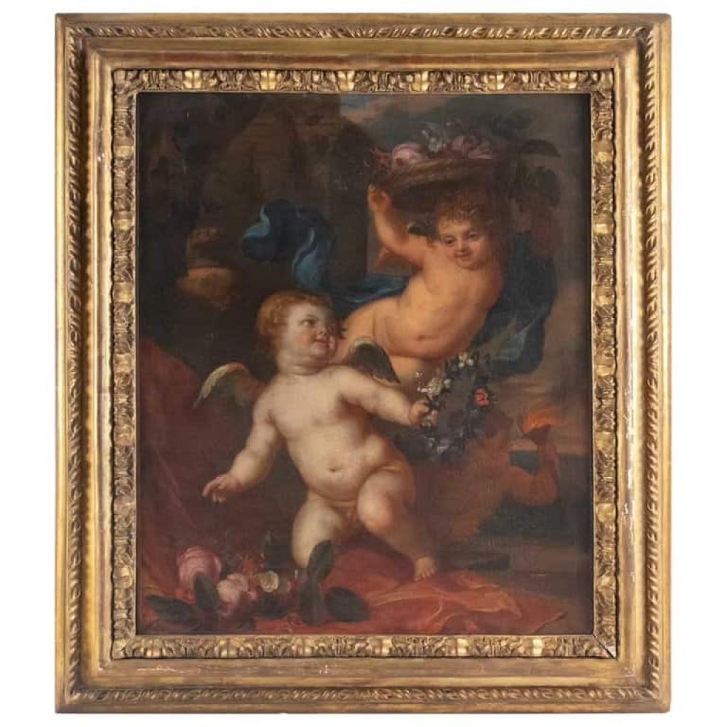 Peinture, Huile Sur Toile, Flamande, 17ème Siècle, Représentant Trois Amours. | Biron ||||||||