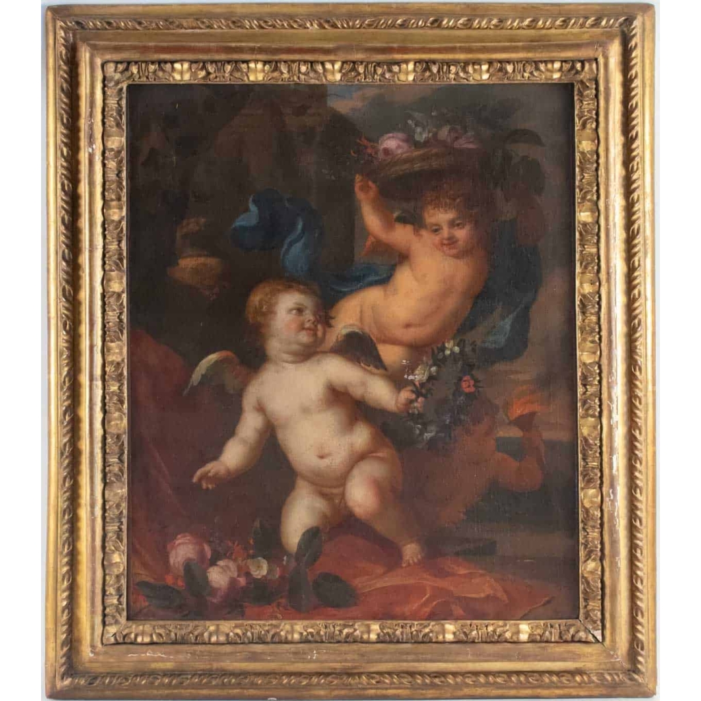 Peinture, Huile Sur Toile, Flamande, 17ème Siècle, Représentant Trois Amours. | Biron Peinture, Huile Sur Toile, Flamande, 17ème Siècle, Représentant Trois Amours.