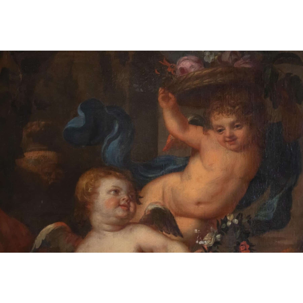 Peinture, Huile Sur Toile, Flamande, 17ème Siècle, Représentant Trois Amours. | Biron Peinture, Huile Sur Toile, Flamande, 17ème Siècle, Représentant Trois Amours.