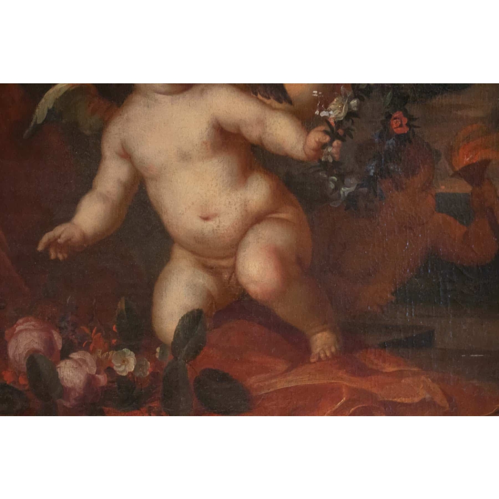 Peinture, Huile Sur Toile, Flamande, 17ème Siècle, Représentant Trois Amours. | Biron Peinture, Huile Sur Toile, Flamande, 17ème Siècle, Représentant Trois Amours.