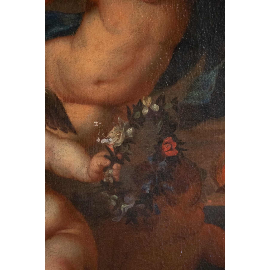 Peinture, Huile Sur Toile, Flamande, 17ème Siècle, Représentant Trois Amours. | Biron Peinture, Huile Sur Toile, Flamande, 17ème Siècle, Représentant Trois Amours.