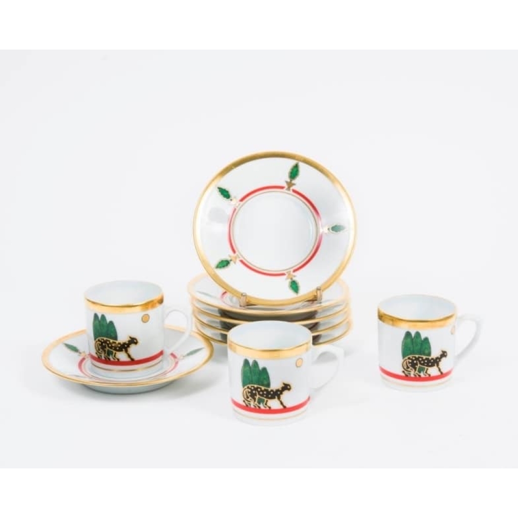 Cartier 6 Tasses à Café Porcelaine polychrome « Panthère » | Biron ||||