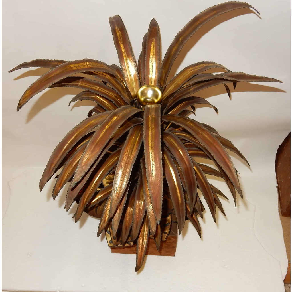 1970' Plante Eclairante en Laiton Style Maison Jansen