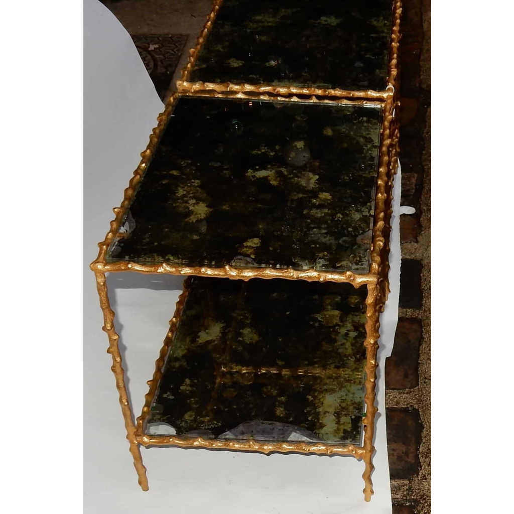 1970′ Paire de Bouts de Canapé En Bronze Doré Decor Végétal  Maison Jansen Plateaux Miroirs Vieillis  49 X 37 cm 6