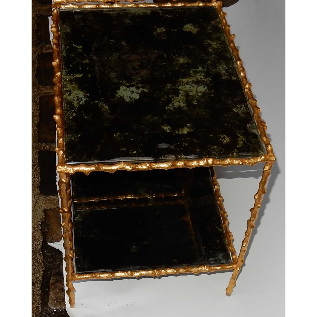 1970′ Paire de Bouts de Canapé En Bronze Doré Decor Végétal  Maison Jansen Plateaux Miroirs Vieillis  49 X 37 cm 7