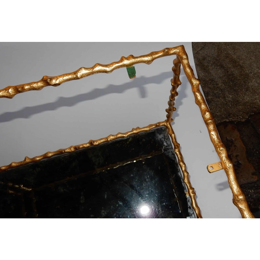 1970′ Paire de Bouts de Canapé En Bronze Doré Decor Végétal  Maison Jansen Plateaux Miroirs Vieillis  49 X 37 cm 8