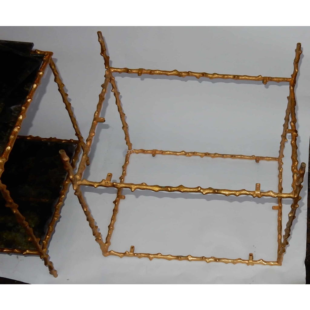 1970′ Paire de Bouts de Canapé En Bronze Doré Decor Végétal  Maison Jansen Plateaux Miroirs Vieillis  49 X 37 cm 9