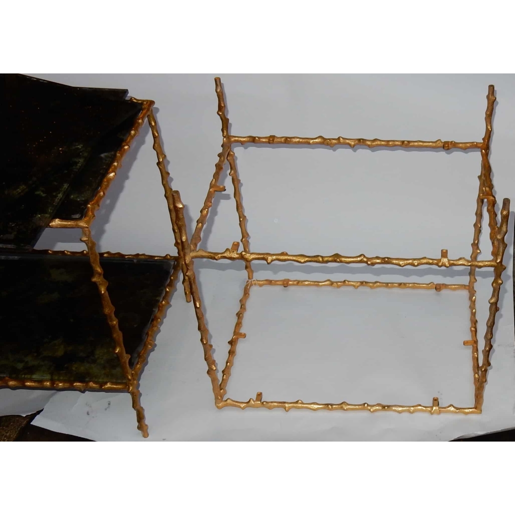 1970′ Paire de Bouts de Canapé En Bronze Doré Decor Végétal  Maison Jansen Plateaux Miroirs Vieillis  49 X 37 cm 10