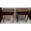 1970′ Paire de Séries de 3 Tables Gigognes Style Maison Bagués Decor Bambou en Bronze Doré Plateaux avec Laque de Chine Rouge Decor de Paysage Avec Oiseau | Biron 1970' Paire de Séries de 3 Tables Gigognes Style Maison Bagués Decor Bambou en Bronze Doré Plateaux avec Laque de Chine Rouge Decor de Paysage Avec Oiseau