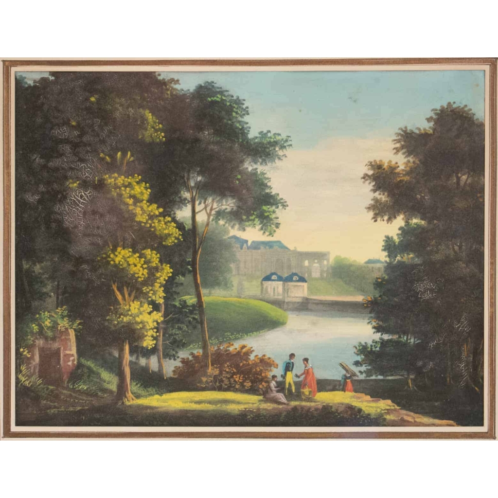 Aquarelle d’époque Directoir, Cadre d’époque | Biron Aquarelle d'époque Directoir, Cadre d'époque