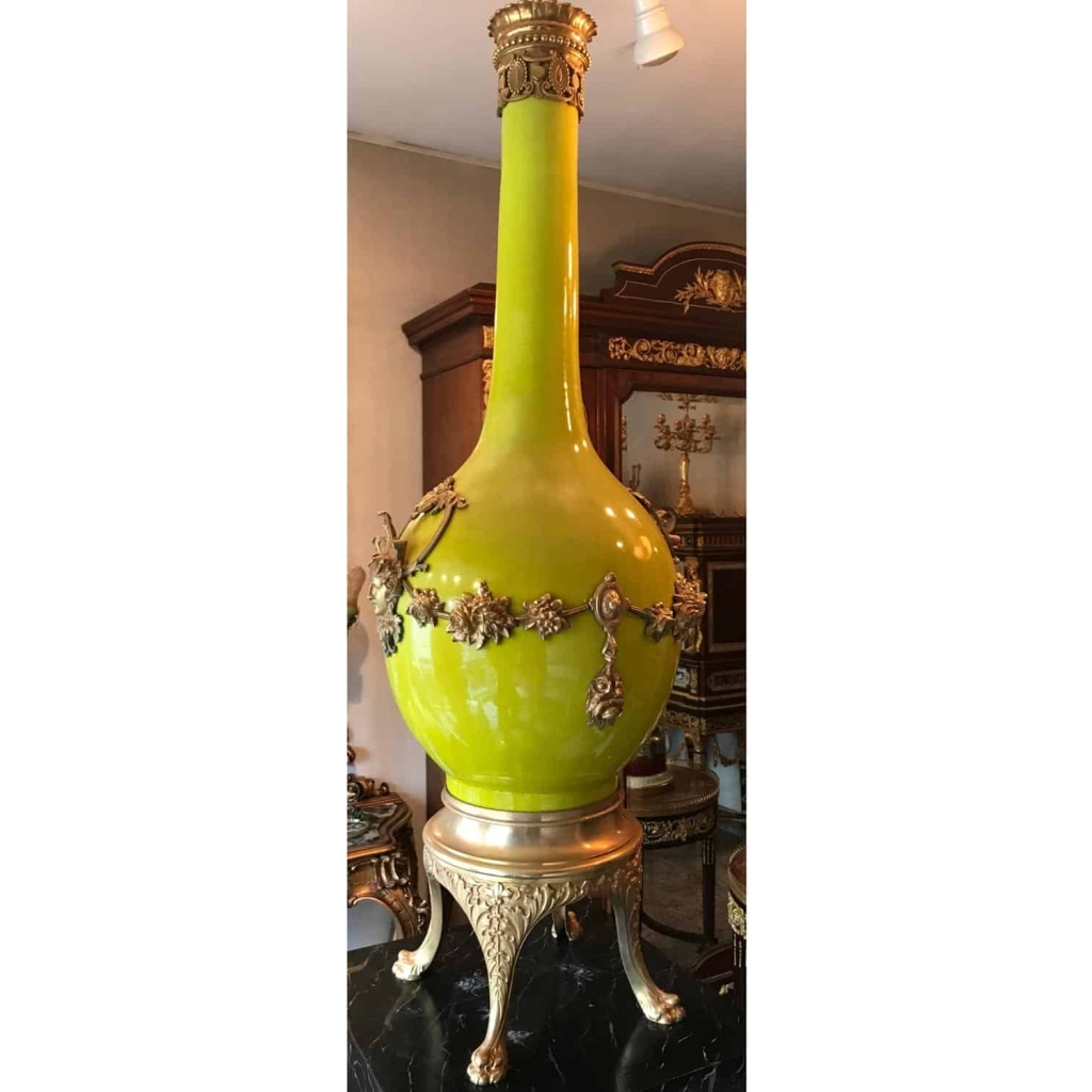 Grand vase céladon à col resserré et bronze doré. Réf: 289. | Biron |||||