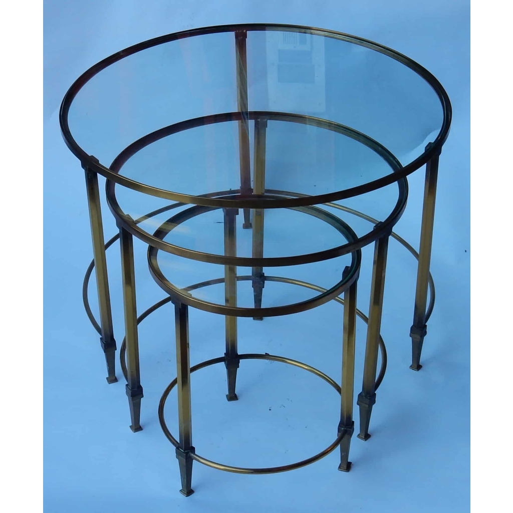 1950/70 Série de Tables Gigognes Rondes Maison Ramsay de Style en Laiton | Biron 1950/70 Série de Tables Gigognes Rondes Maison Ramsay de Style en Laiton