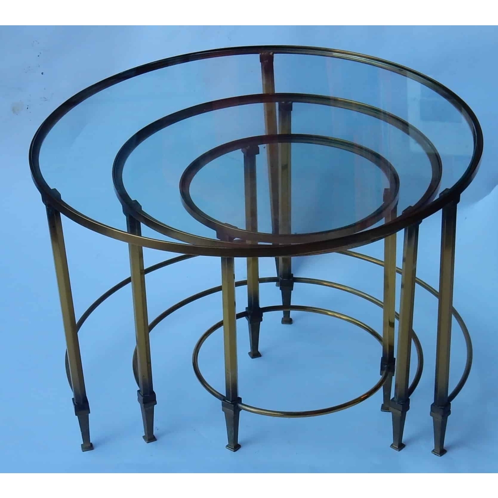 1950/70 Série de Tables Gigognes Rondes Maison Ramsay de Style en Laiton | Biron 1950/70 Série de Tables Gigognes Rondes Maison Ramsay de Style en Laiton