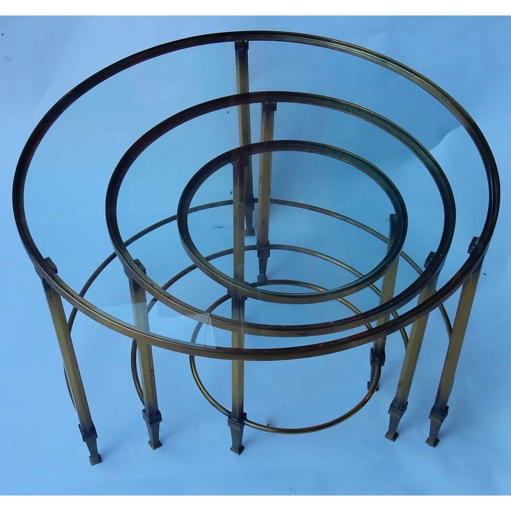 1950/70 Série de Tables Gigognes Rondes Maison Ramsay de Style en Laiton | Biron 1950/70 Série de Tables Gigognes Rondes Maison Ramsay de Style en Laiton