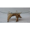 1970′ Table Basse Eclairante Laiton Doré Fougéres Avec Agates Bleues Style Duval Brasseur | Biron |||||||||