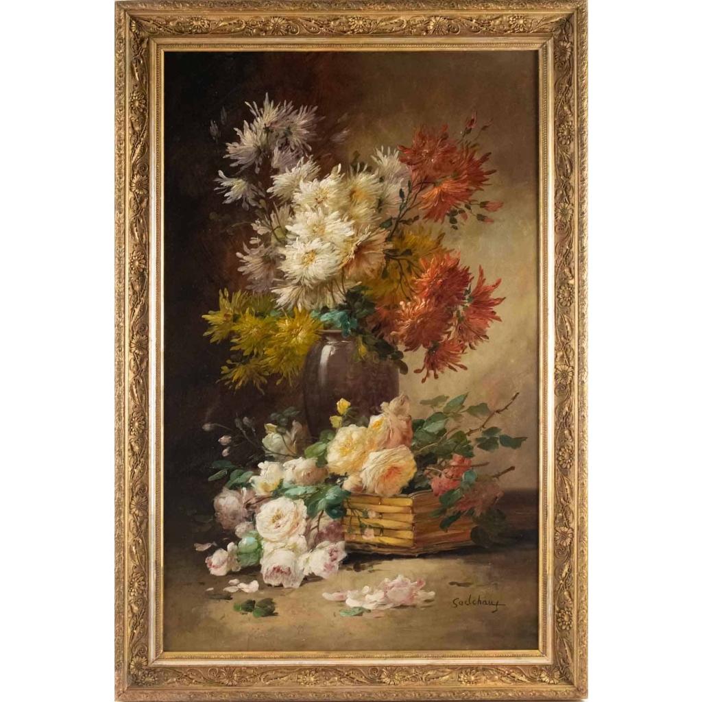 Alfred Godchaux (1835 – 1895): Roses et chrysanthèmes. | Biron ||||||||||