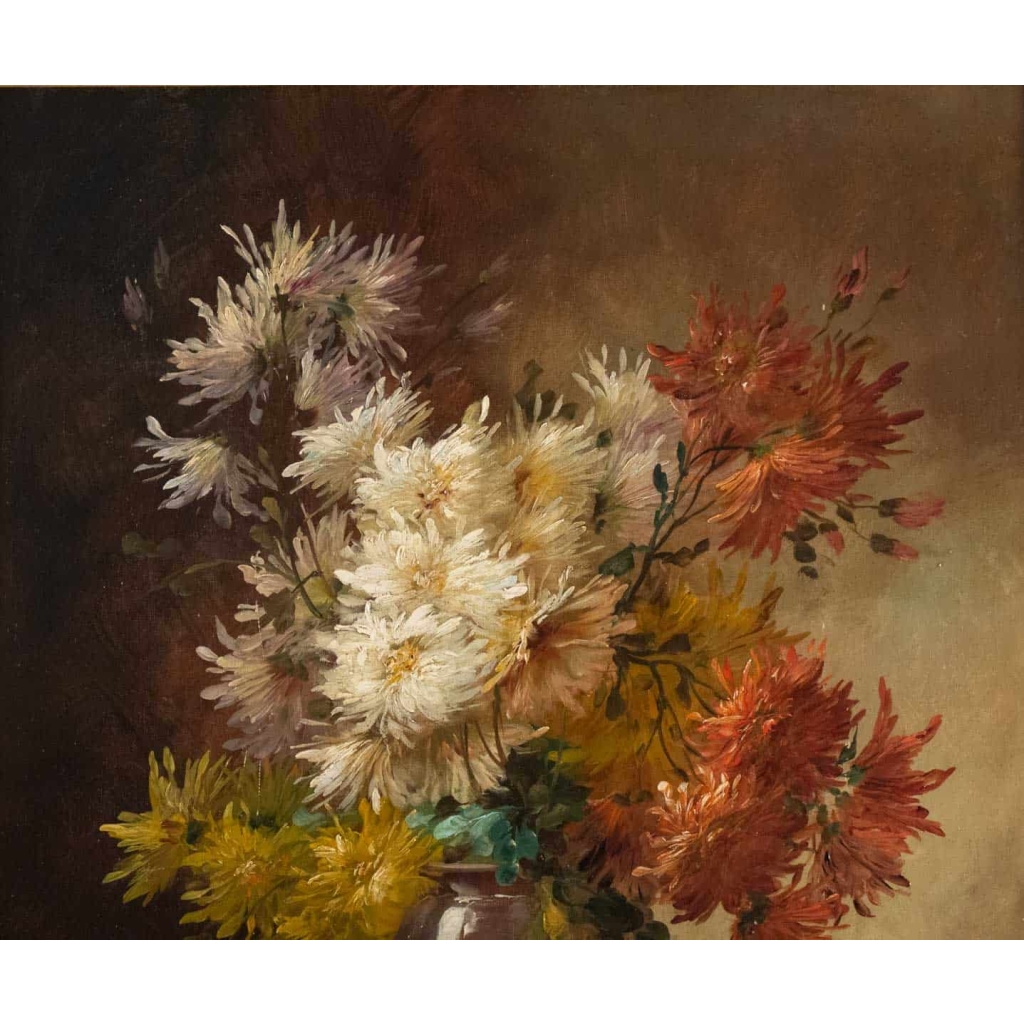 Alfred Godchaux (1835 – 1895): Roses et chrysanthèmes. | Biron Alfred Godchaux (1835 - 1895): Roses et chrysanthèmes.