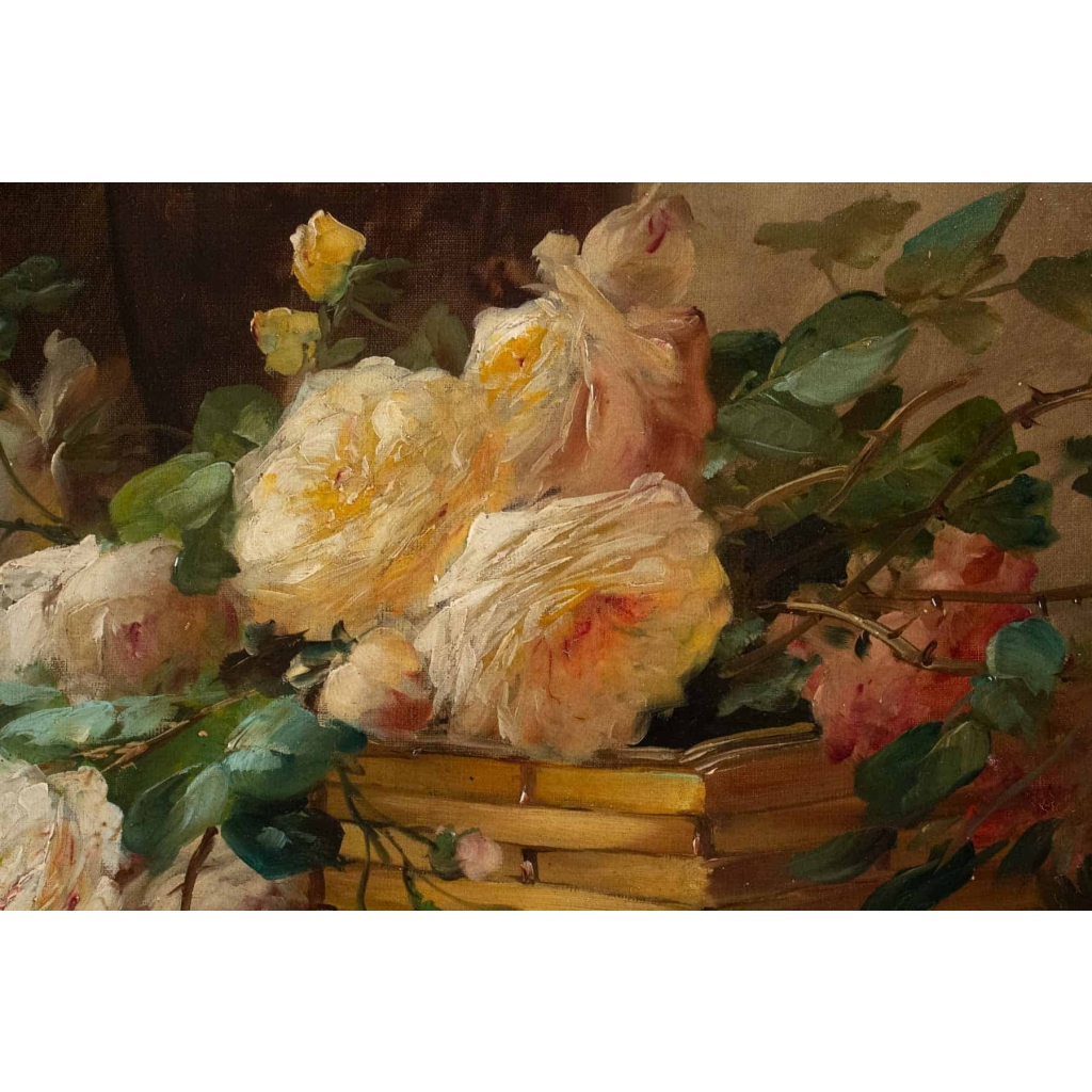 Alfred Godchaux (1835 – 1895): Roses et chrysanthèmes. | Biron Alfred Godchaux (1835 - 1895): Roses et chrysanthèmes.