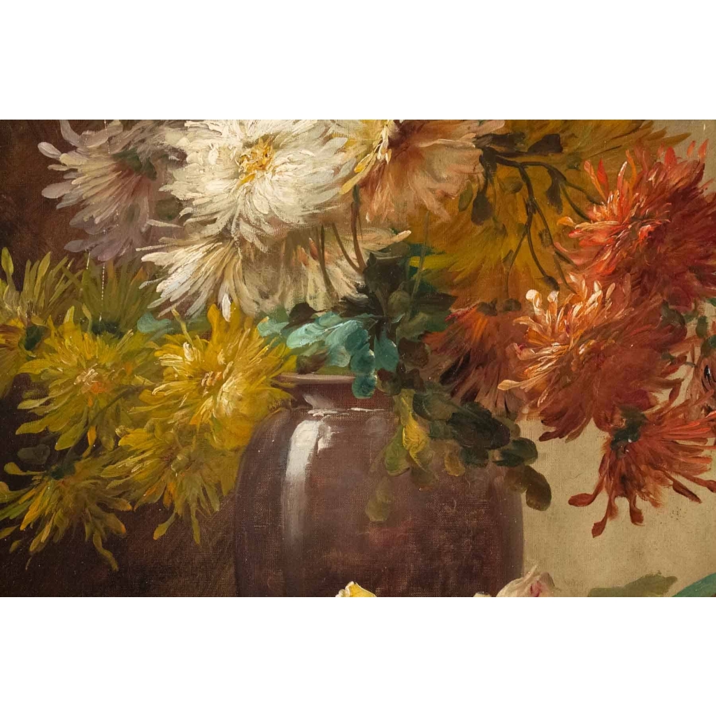 Alfred Godchaux (1835 – 1895): Roses et chrysanthèmes. | Biron Alfred Godchaux (1835 - 1895): Roses et chrysanthèmes.