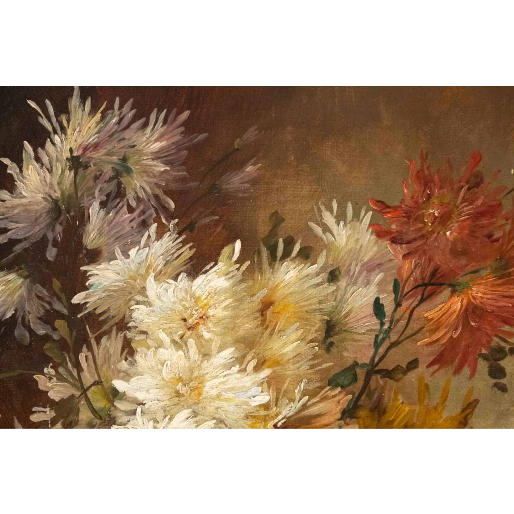 Alfred Godchaux (1835 – 1895): Roses et chrysanthèmes. | Biron Alfred Godchaux (1835 - 1895): Roses et chrysanthèmes.