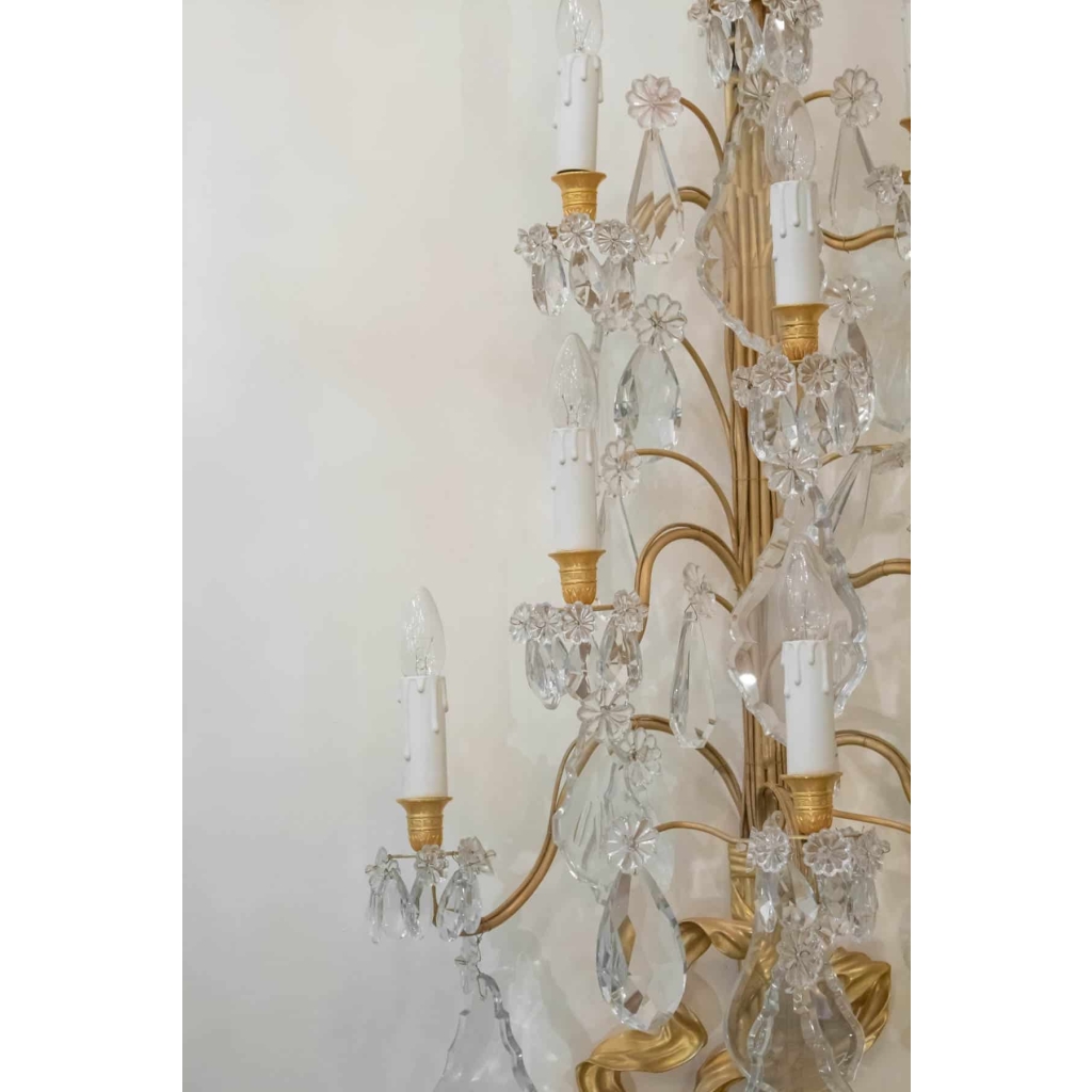 Spectaculaire Paire d’Appliques, 1930-1940, En Bronze Doré Et Pampilles En Cristal | Biron Spectaculaire Paire d'Appliques, 1930-1940, En Bronze Doré Et Pampilles En Cristal