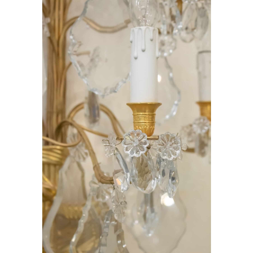 Spectaculaire Paire d’Appliques, 1930-1940, En Bronze Doré Et Pampilles En Cristal | Biron Spectaculaire Paire d'Appliques, 1930-1940, En Bronze Doré Et Pampilles En Cristal