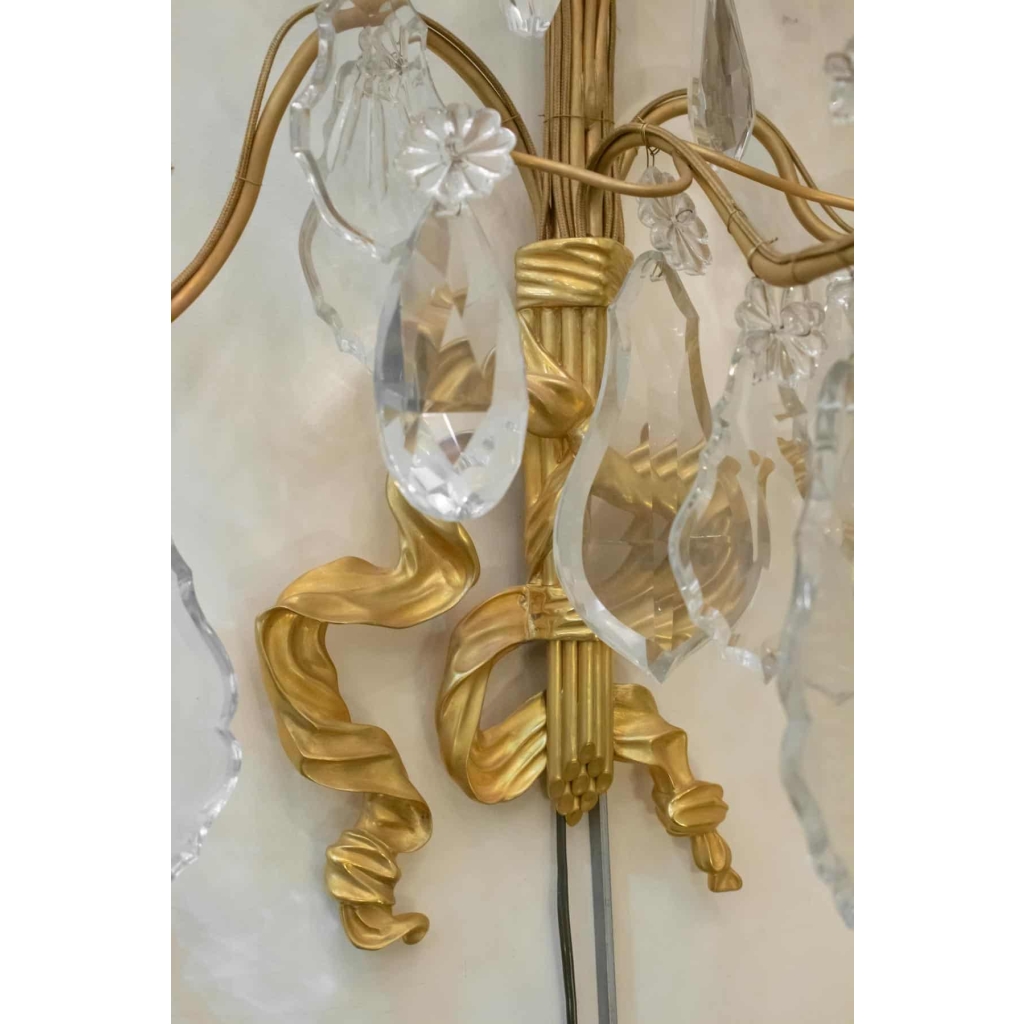 Spectaculaire Paire d’Appliques, 1930-1940, En Bronze Doré Et Pampilles En Cristal | Biron Spectaculaire Paire d'Appliques, 1930-1940, En Bronze Doré Et Pampilles En Cristal
