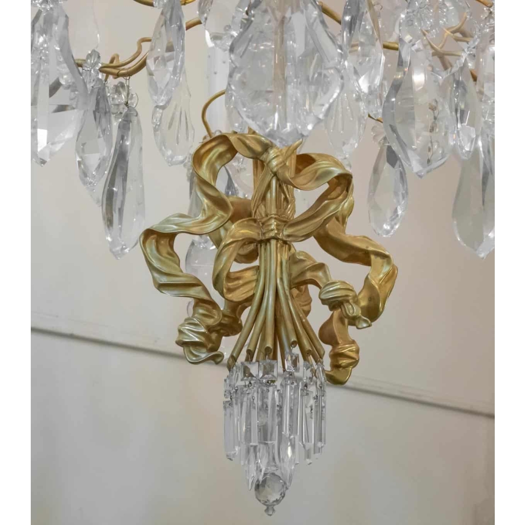 Spectaculaire Paire De Lustres, 1930-1940 En Bronze Doré Et Importantes Pampilles En Cristal | Biron Spectaculaire Paire De Lustres, 1930-1940 En Bronze Doré Et Importantes Pampilles En Cristal