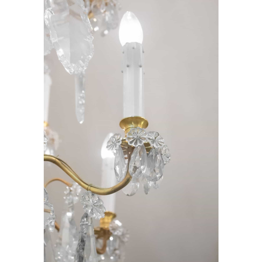 Spectaculaire Paire De Lustres, 1930-1940 En Bronze Doré Et Importantes Pampilles En Cristal | Biron Spectaculaire Paire De Lustres, 1930-1940 En Bronze Doré Et Importantes Pampilles En Cristal