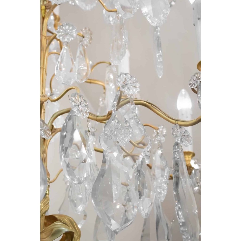 Spectaculaire Paire De Lustres, 1930-1940 En Bronze Doré Et Importantes Pampilles En Cristal | Biron Spectaculaire Paire De Lustres, 1930-1940 En Bronze Doré Et Importantes Pampilles En Cristal