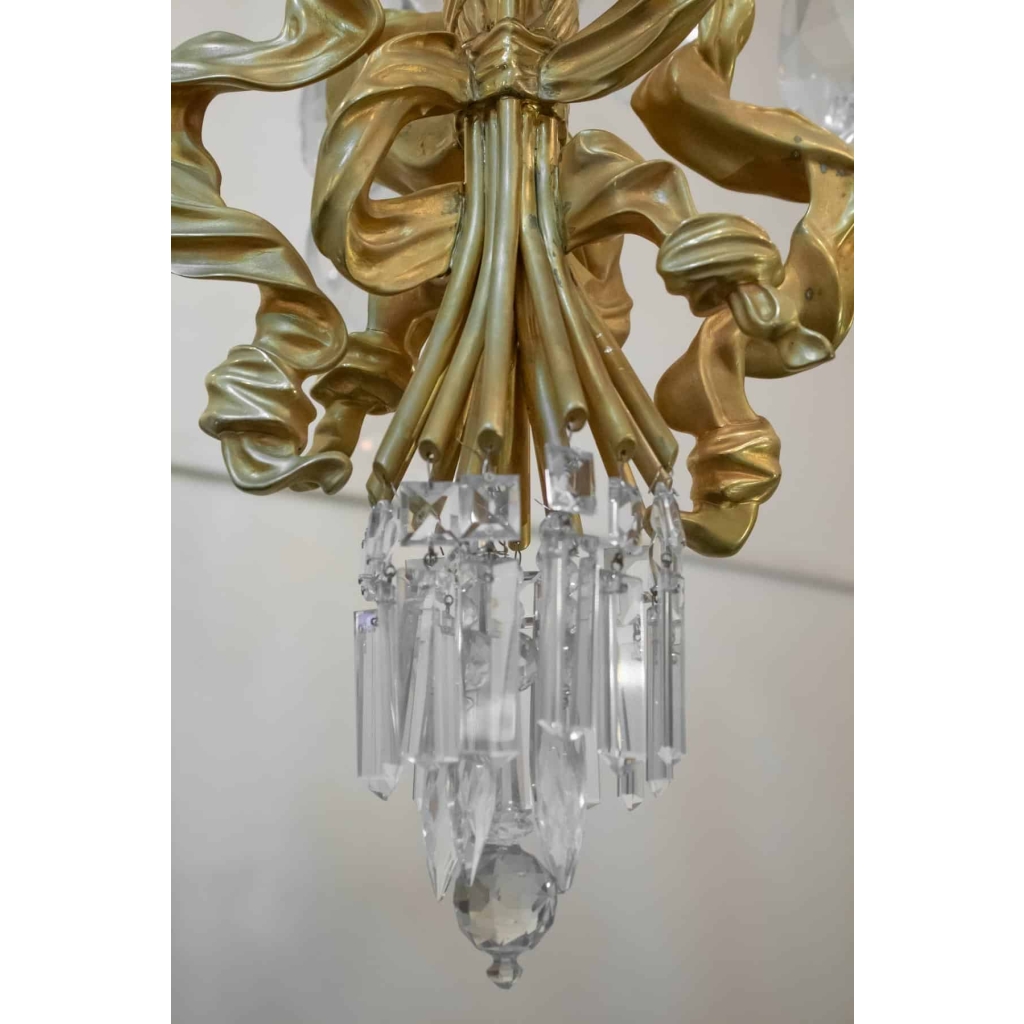Spectaculaire Paire De Lustres, 1930-1940 En Bronze Doré Et Importantes Pampilles En Cristal | Biron Spectaculaire Paire De Lustres, 1930-1940 En Bronze Doré Et Importantes Pampilles En Cristal