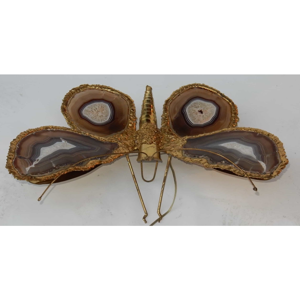 1970' Applique Papillon Signée Isabelle Faure Avec Ailes En Agates 51 X 63 CM