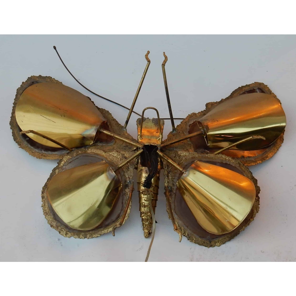 1970' Applique Papillon Signée Isabelle Faure Avec Ailes En Agates 51 X 63 CM
