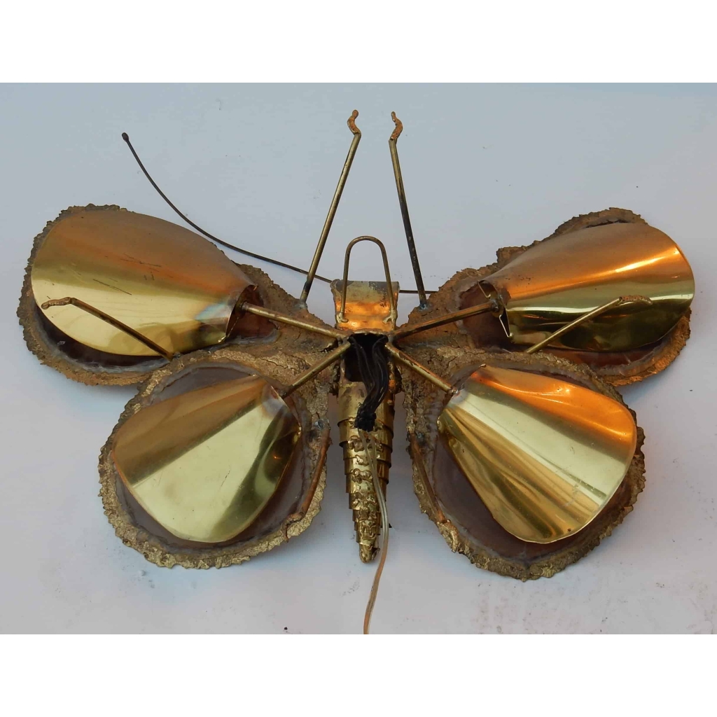 1970' Applique Papillon Signée Isabelle Faure Avec Ailes En Agates 51 X 63 CM
