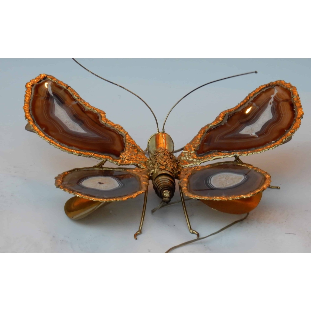1970' Applique Papillon Signée Isabelle Faure Avec Ailes En Agates 51 X 63 CM
