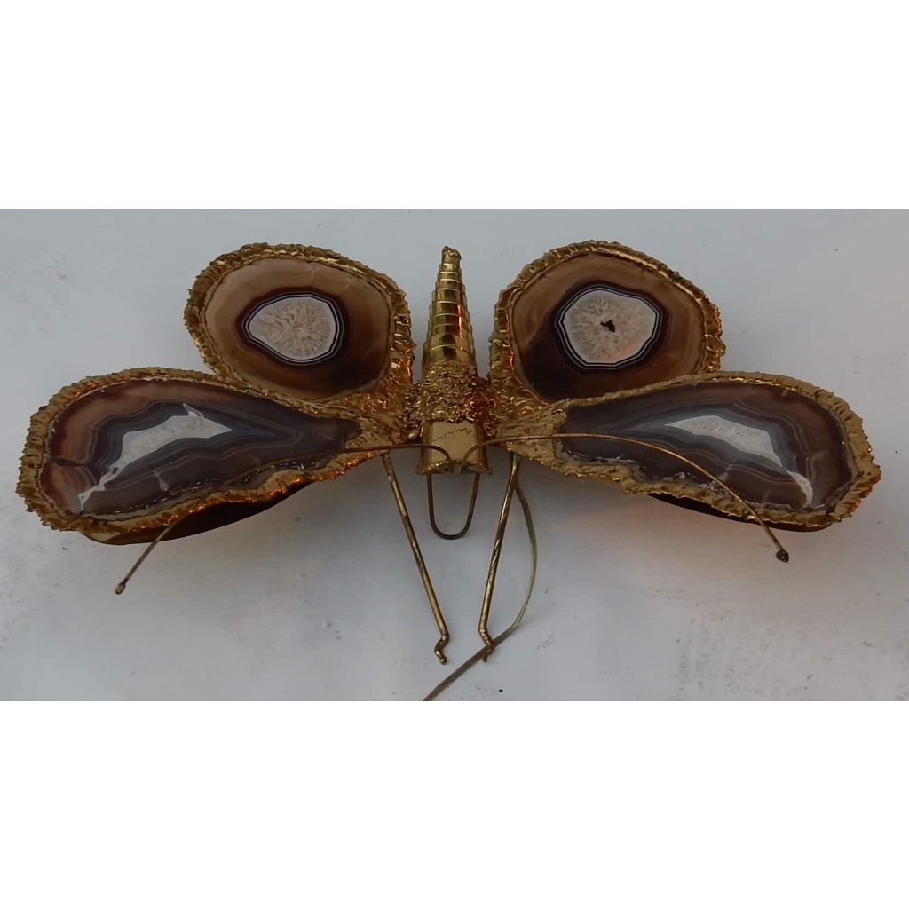 1970' Applique Papillon Signée Isabelle Faure Avec Ailes En Agates 51 X 63 CM