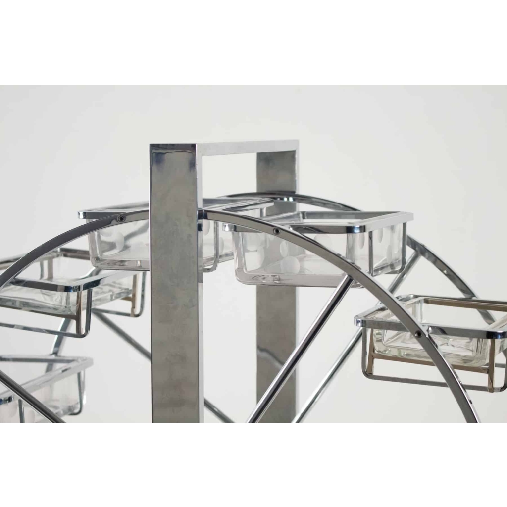 "Adnet" Attribué à Grande Roue Métal Chromé et Verre
