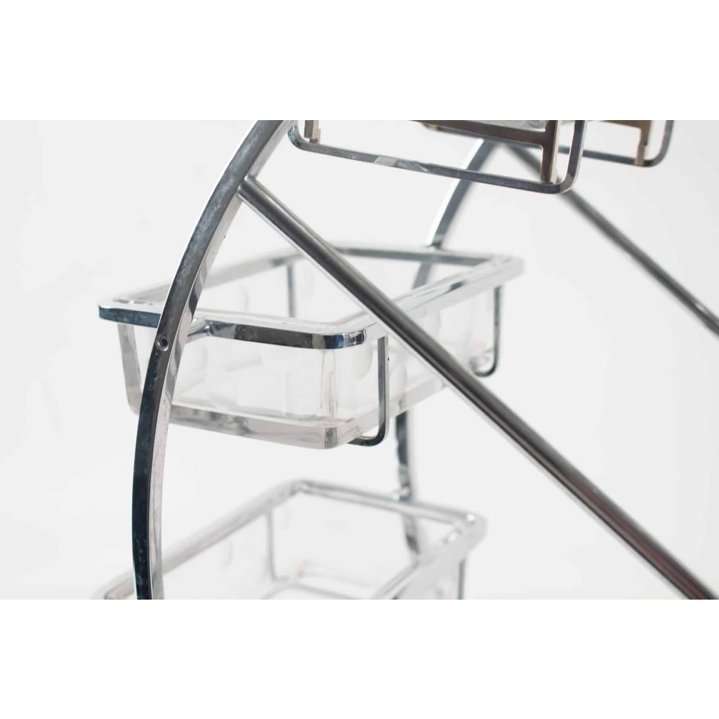 "Adnet" Attribué à Grande Roue Métal Chromé et Verre