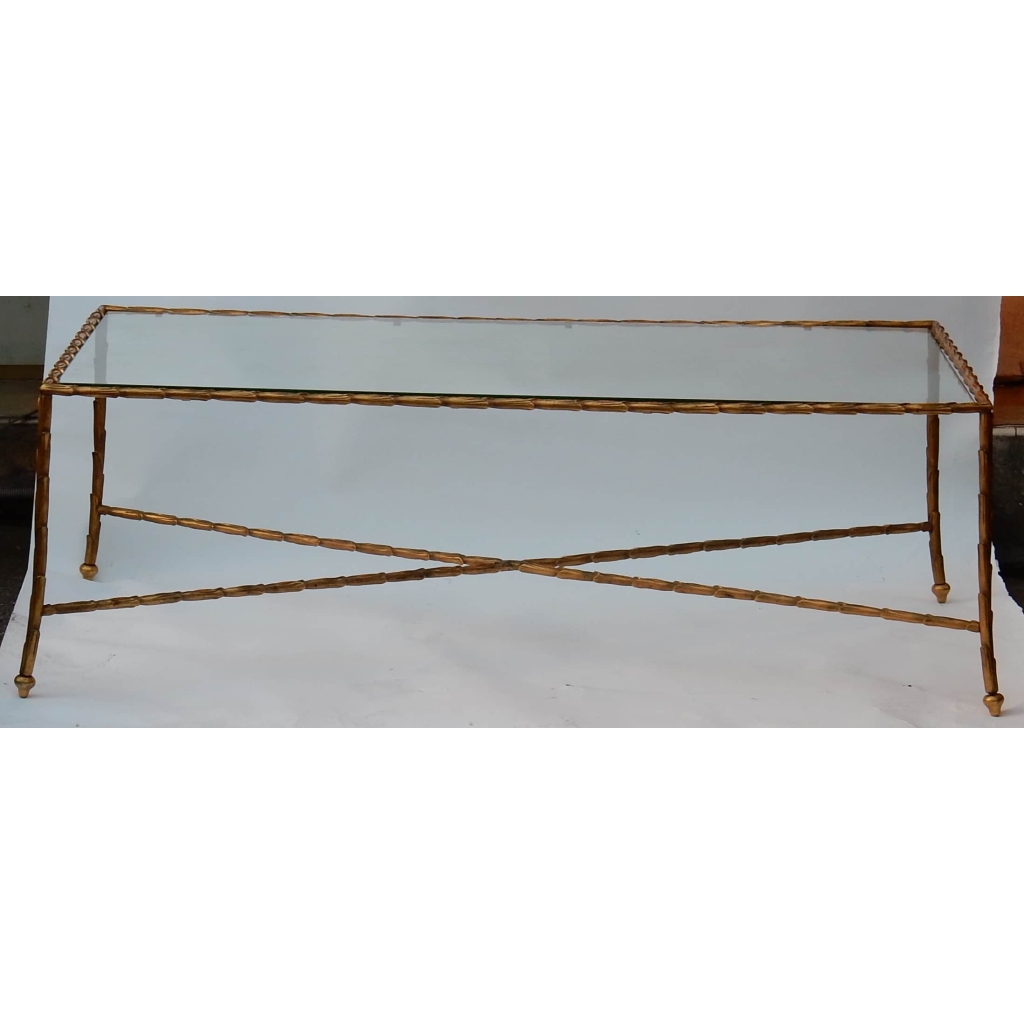 1950/70′ Table Basse en Bronze Doré Décor Palmier Maison Charles 116 X 62 cm | Biron |||||||