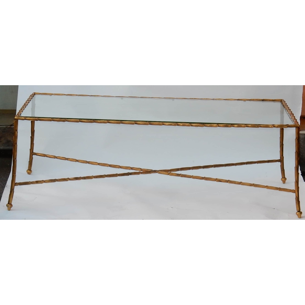 1950/70′ Table Basse en Bronze Doré Décor Palmier Maison Charles 116 X 62 cm | Biron 1950/70' Table Basse en Bronze Doré Décor Palmier Maison Charles 116 X 62 cm