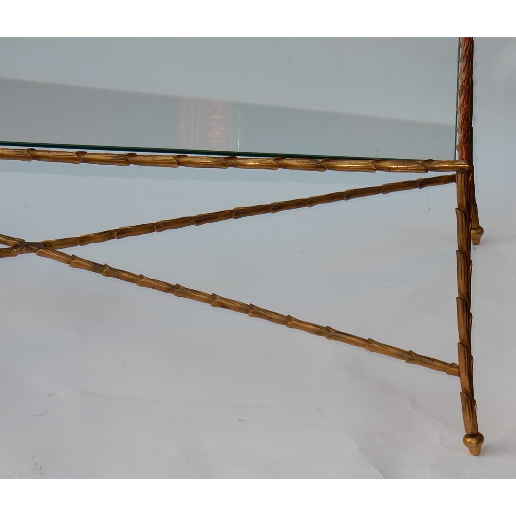 1950/70′ Table Basse en Bronze Doré Décor Palmier Maison Charles 116 X 62 cm | Biron 1950/70' Table Basse en Bronze Doré Décor Palmier Maison Charles 116 X 62 cm