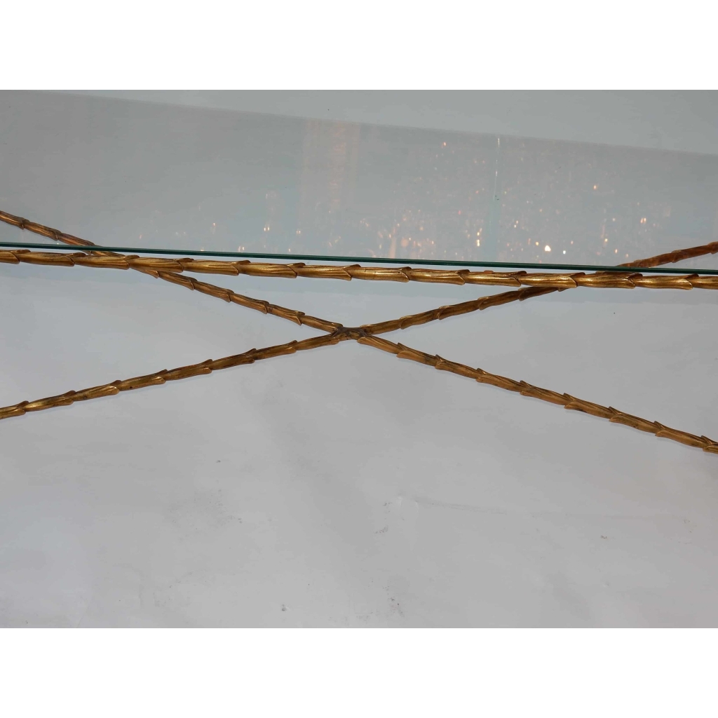 1950/70′ Table Basse en Bronze Doré Décor Palmier Maison Charles 116 X 62 cm | Biron 1950/70' Table Basse en Bronze Doré Décor Palmier Maison Charles 116 X 62 cm