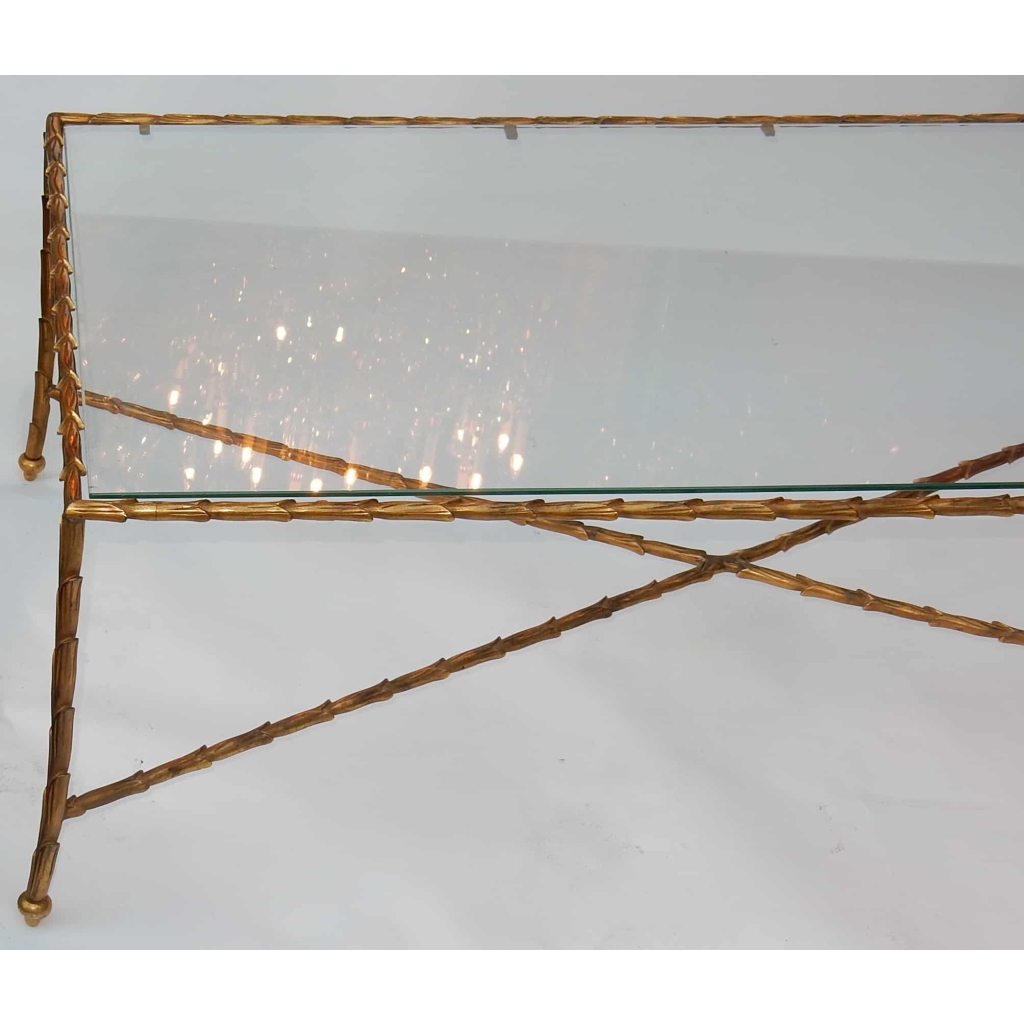 1950/70′ Table Basse en Bronze Doré Décor Palmier Maison Charles 116 X 62 cm | Biron 1950/70' Table Basse en Bronze Doré Décor Palmier Maison Charles 116 X 62 cm