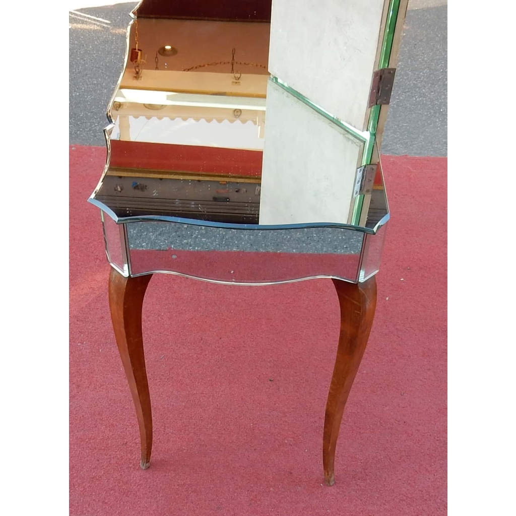 1940′ Coiffeuse Art Deco Avec Tryptique Miroirs | Biron 1940' Coiffeuse Art Deco Avec Tryptique Miroirs