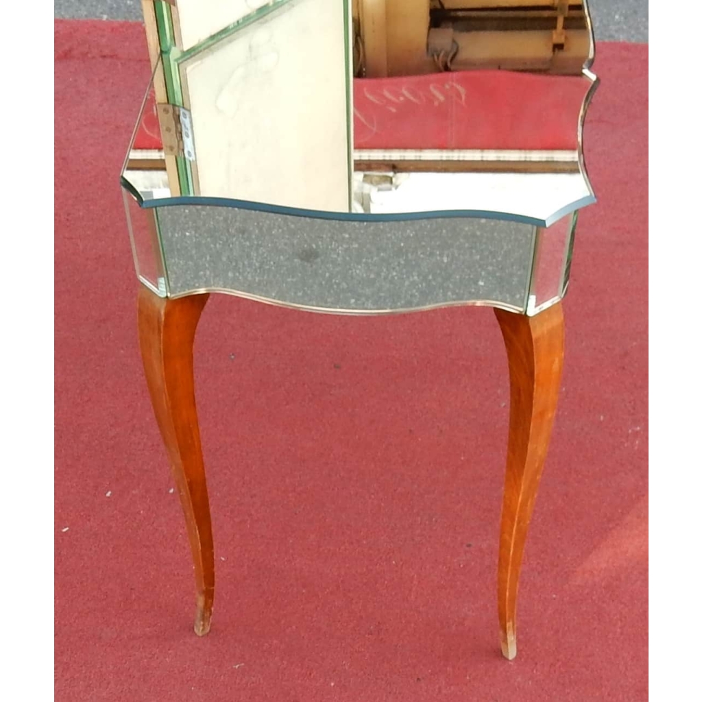 1940′ Coiffeuse Art Deco Avec Tryptique Miroirs | Biron 1940' Coiffeuse Art Deco Avec Tryptique Miroirs