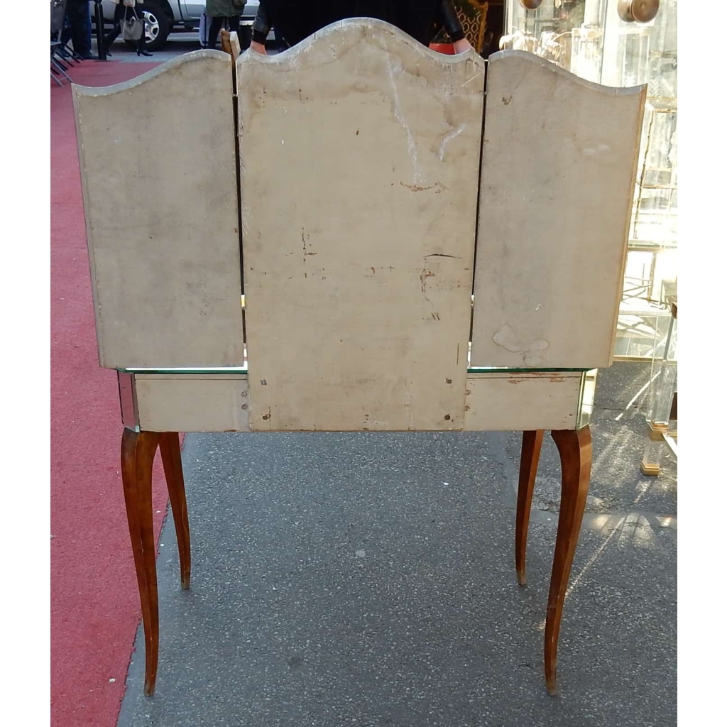 1940′ Coiffeuse Art Deco Avec Tryptique Miroirs | Biron 1940' Coiffeuse Art Deco Avec Tryptique Miroirs
