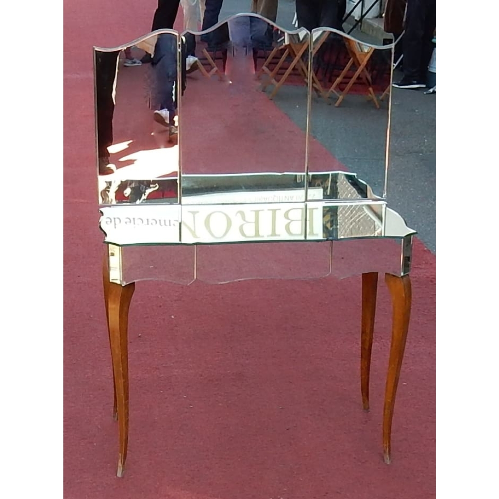 1940′ Coiffeuse Art Deco Avec Tryptique Miroirs | Biron 1940' Coiffeuse Art Deco Avec Tryptique Miroirs