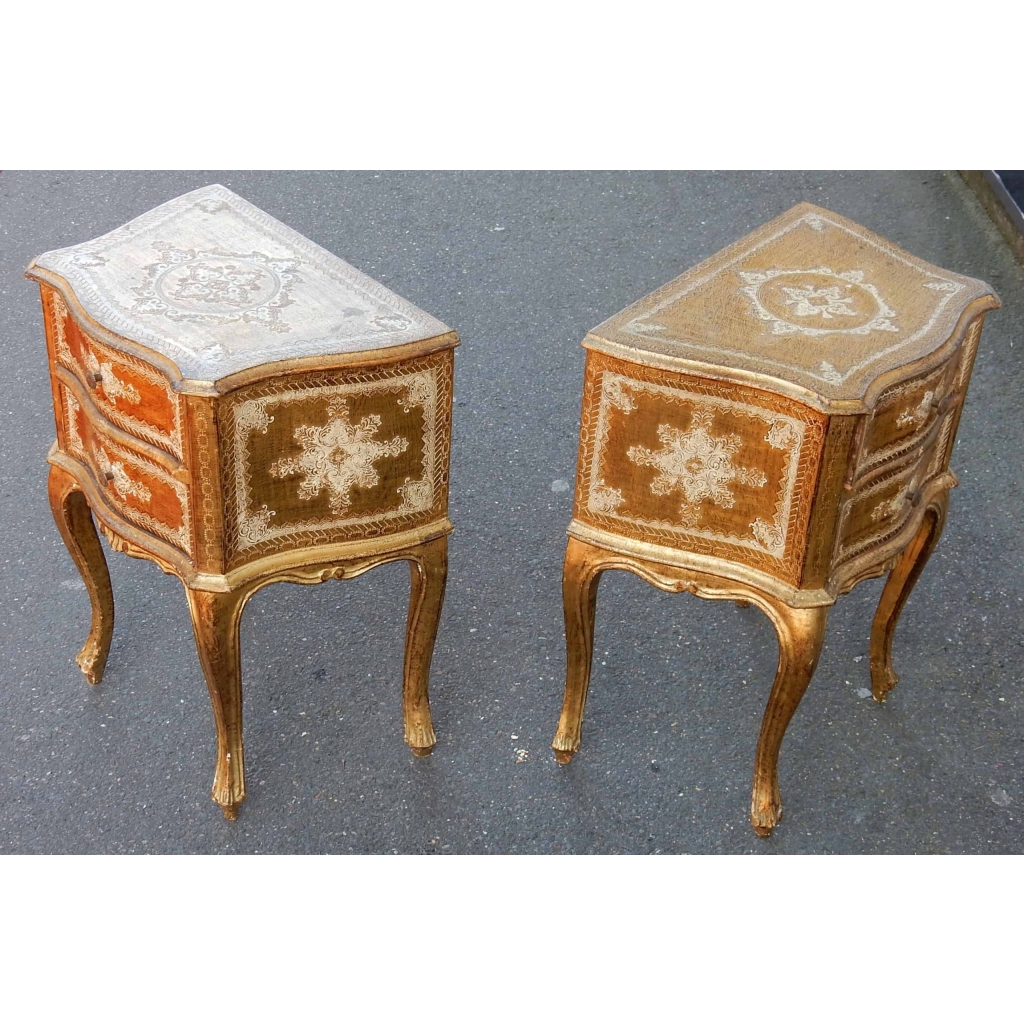 1950/70 Paire De Chevets Italiens Bois Doré | Biron 1950/70 Paire De Chevets Italiens Bois Doré