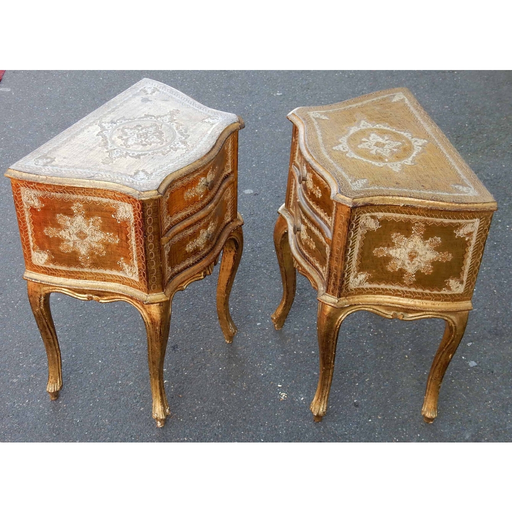 1950/70 Paire De Chevets Italiens Bois Doré | Biron 1950/70 Paire De Chevets Italiens Bois Doré