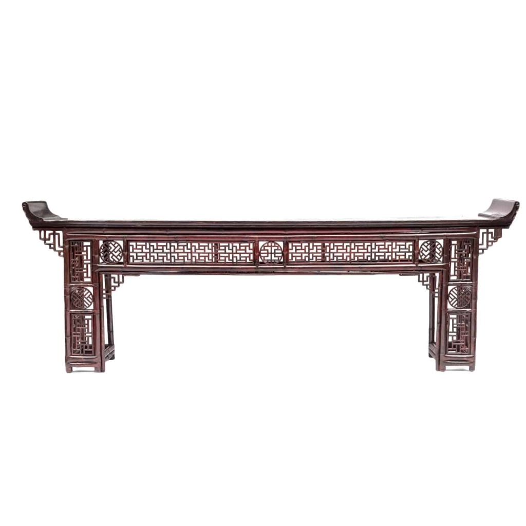 Grande console chinoise en bambou laqué rouge, fin XIXe siècle | Biron ||||||||||